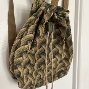 Vintage woven drawstring backpack patterned